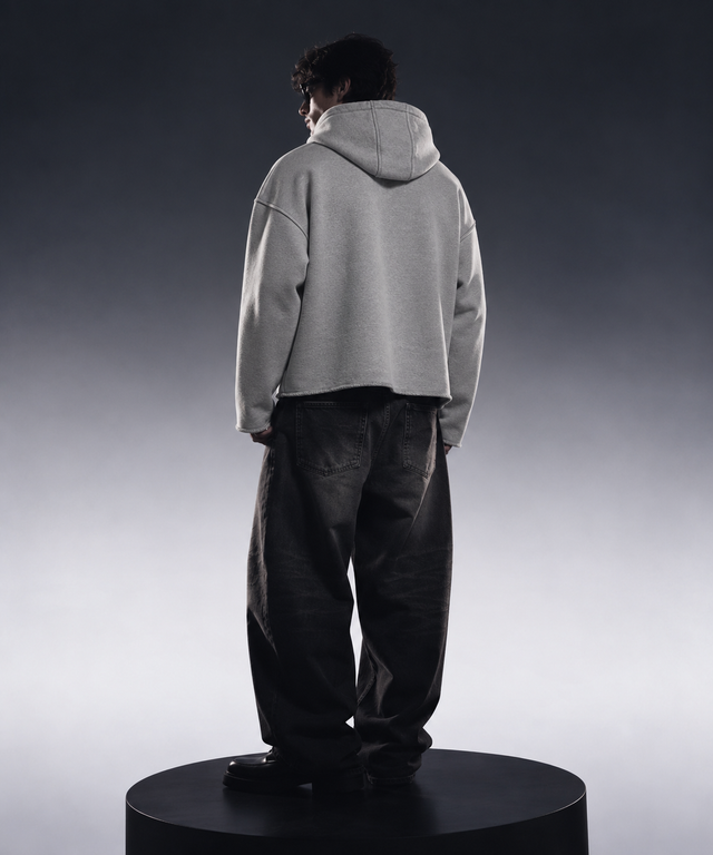 HEATHER GREY CROPPED ESSENTIAL HOODIE