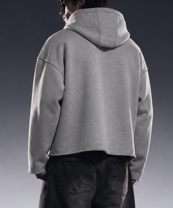 HEATHER GREY CROPPED ESSENTIAL HOODIE