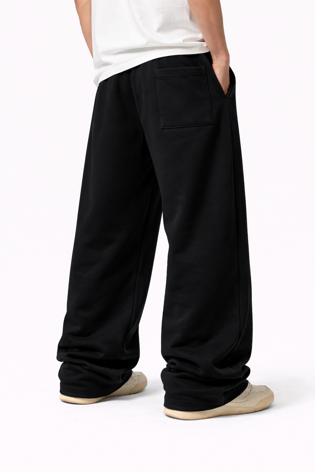 SIGNATURE BLACK WIDE LEG BAGGY SWEATPANTS (350 GSM)