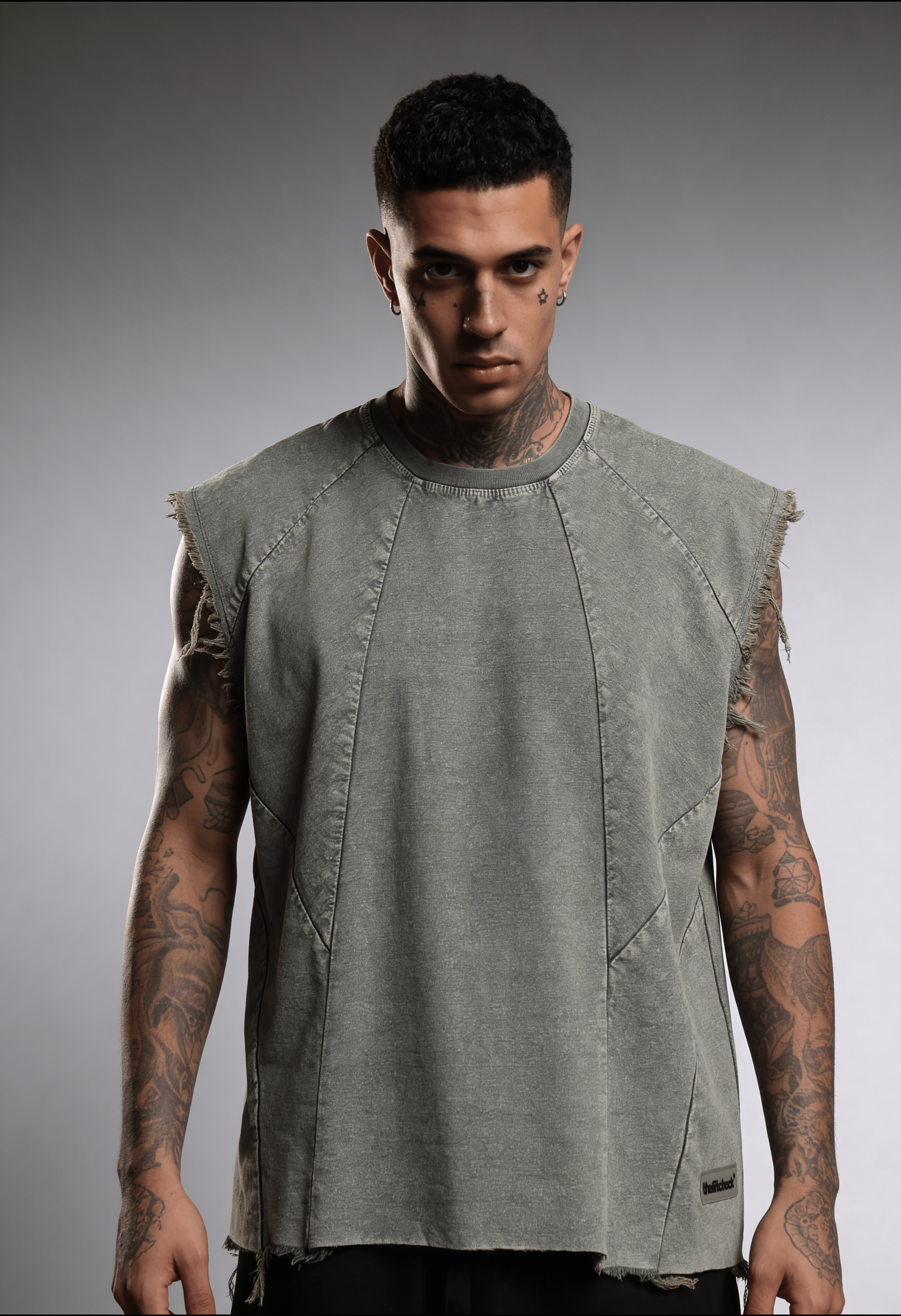 FRAY DENIM WASHED VEST