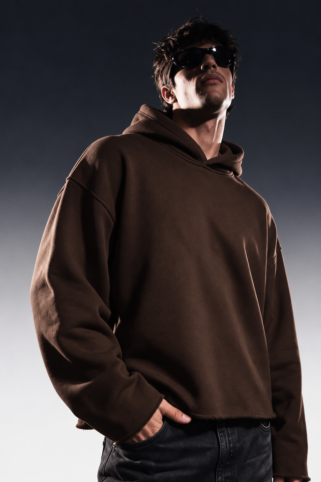 CHOCOLATE BROWN CROPPED ESSENTIAL HOODIE
