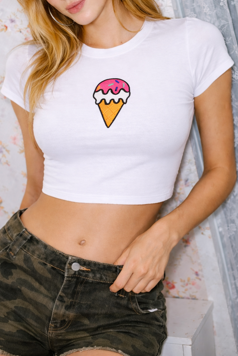 ICECREAM CRUSH EMBROIDERED BABY TEE
