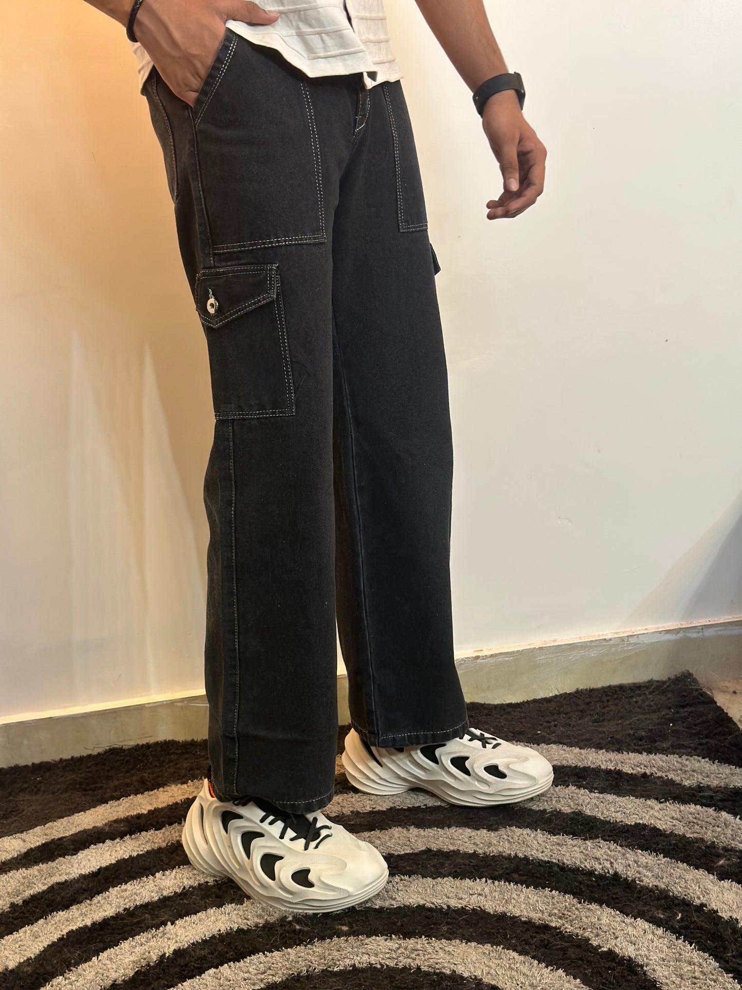 Denim cargo trousers