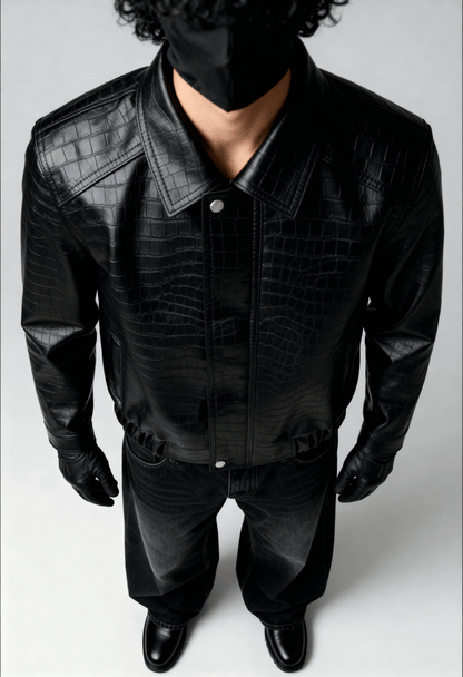 ONYX CROC LEATHER - BOMBER JACKET