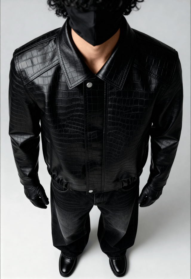 ONYX CROC LEATHER - BOMBER JACKET