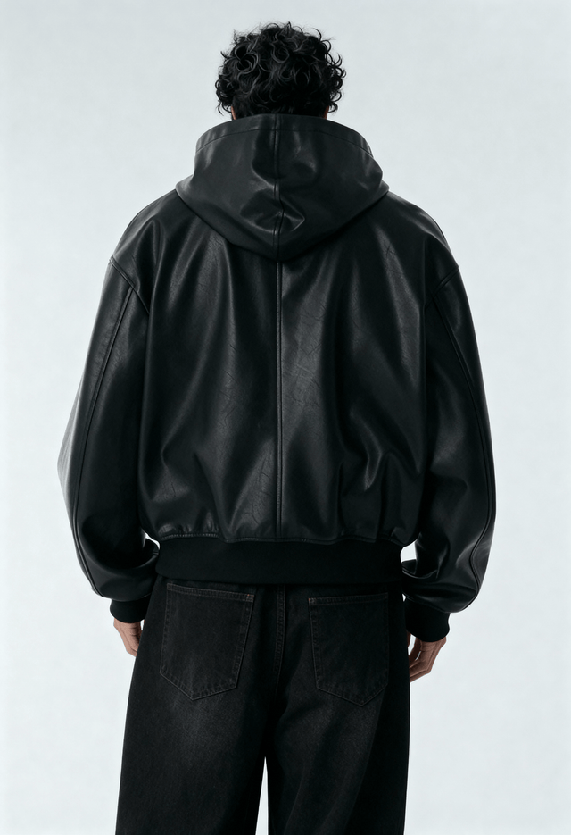 NOIR HOODED LEATHER JACKET