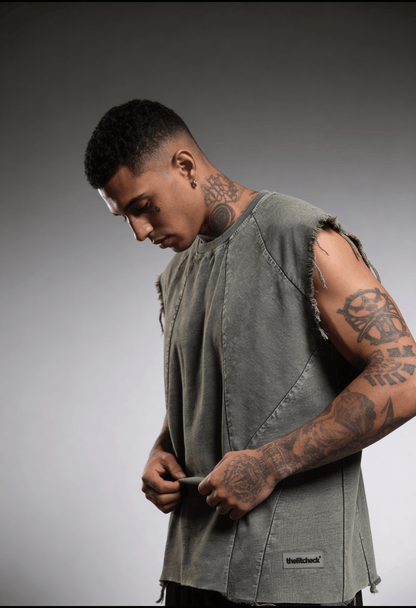 FRAY DENIM WASHED VEST