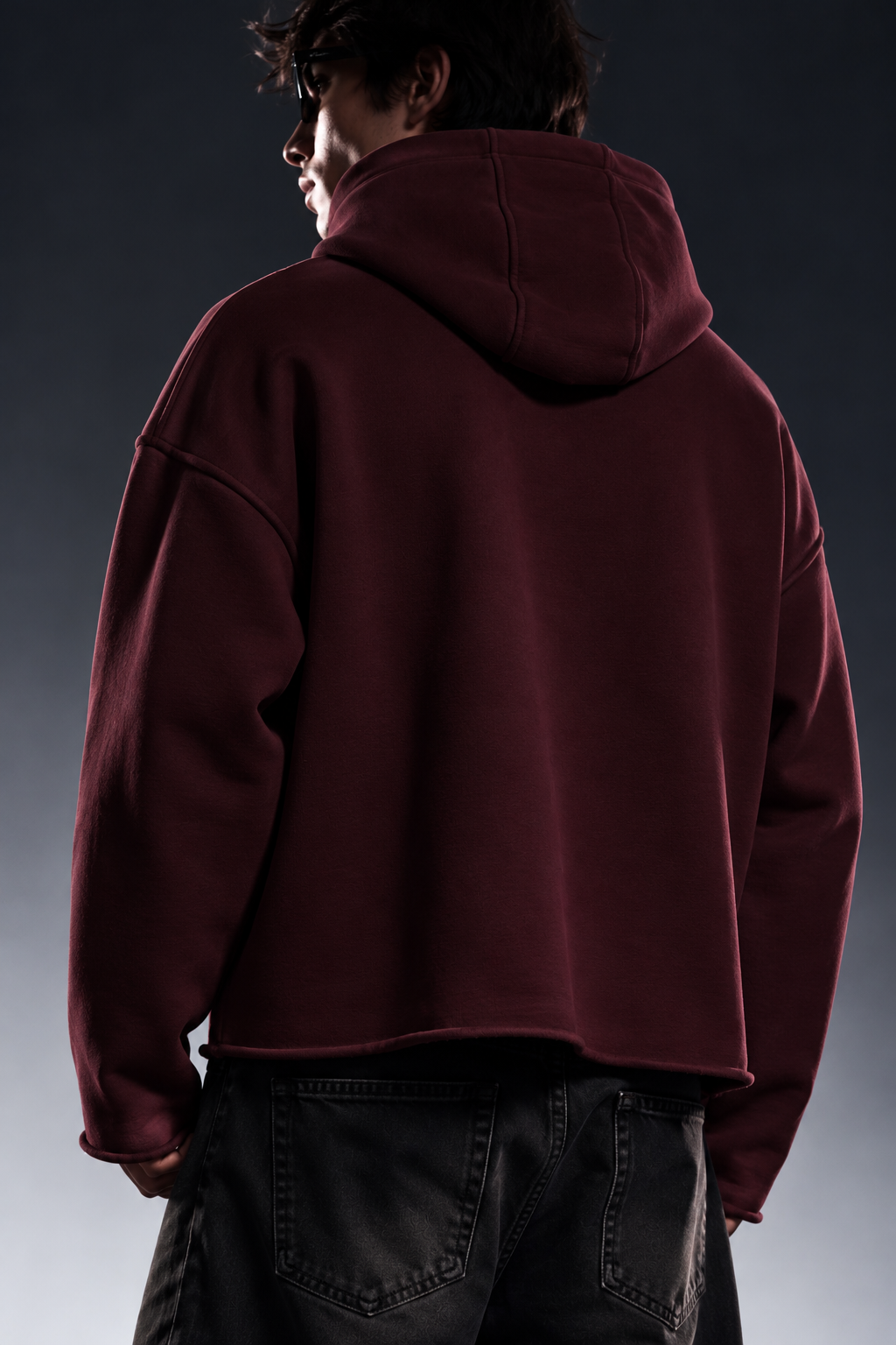 BURGUNDY CROPPED ESSENTIAL HOODIE