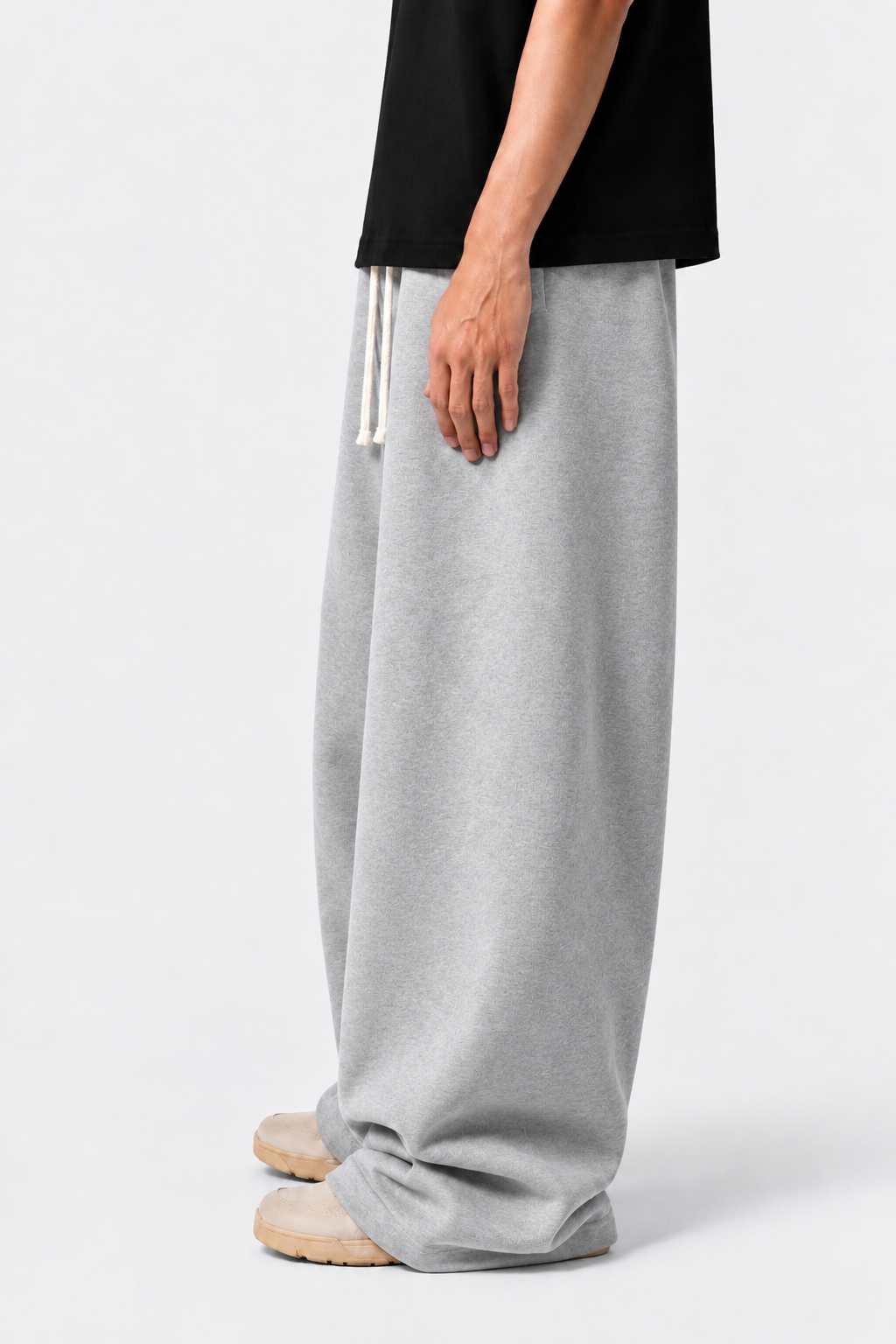 MELANGE GREY WIDE LEG BAGGY SWEATPANTS (350 GSM)