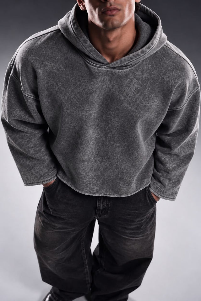 VINTAGE WASHED CROPPED ESSENTIAL HOODIE