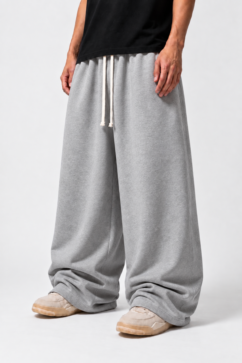 MELANGE GREY WIDE LEG BAGGY SWEATPANTS (350 GSM)
