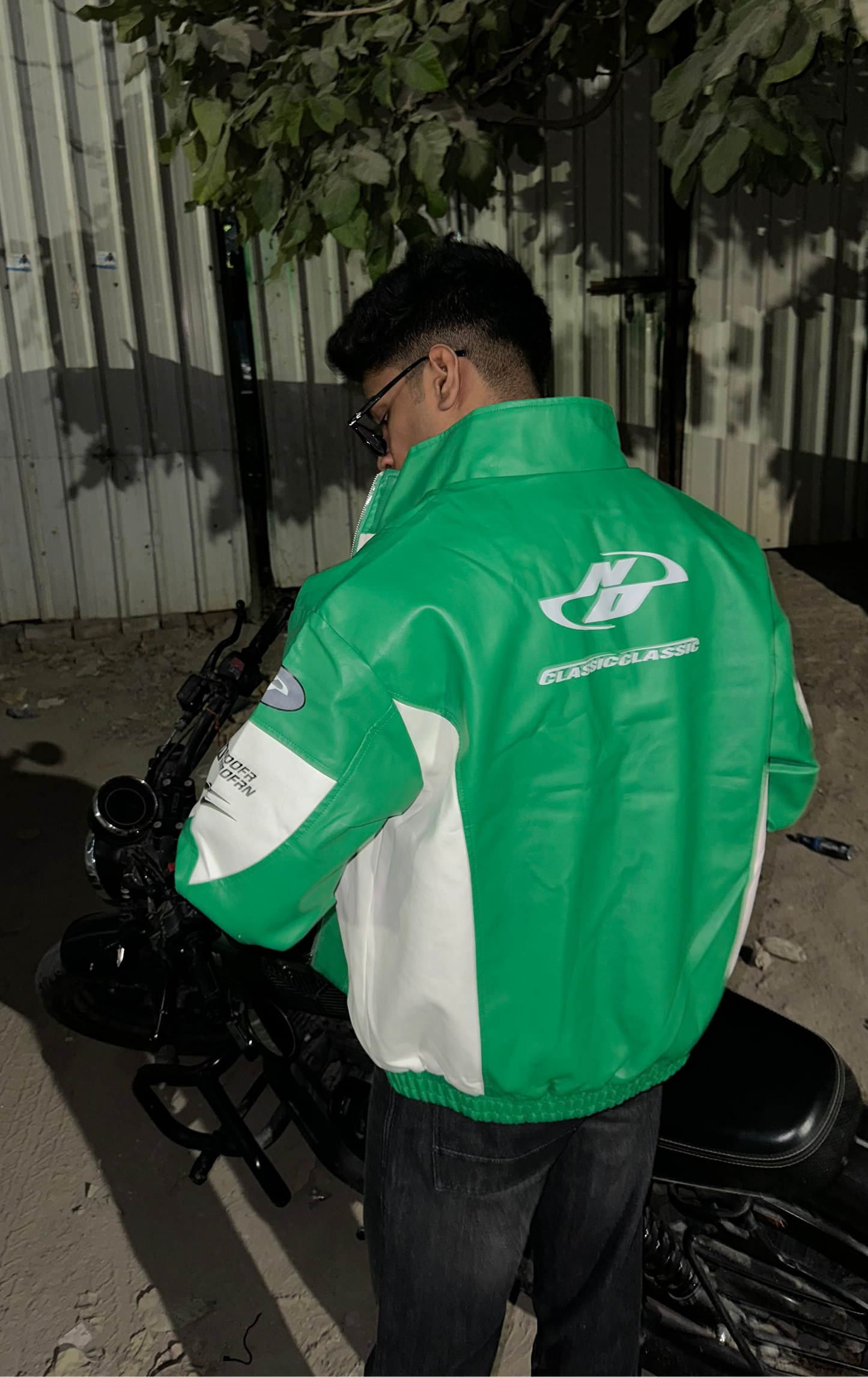 Apex racer green leather jacket