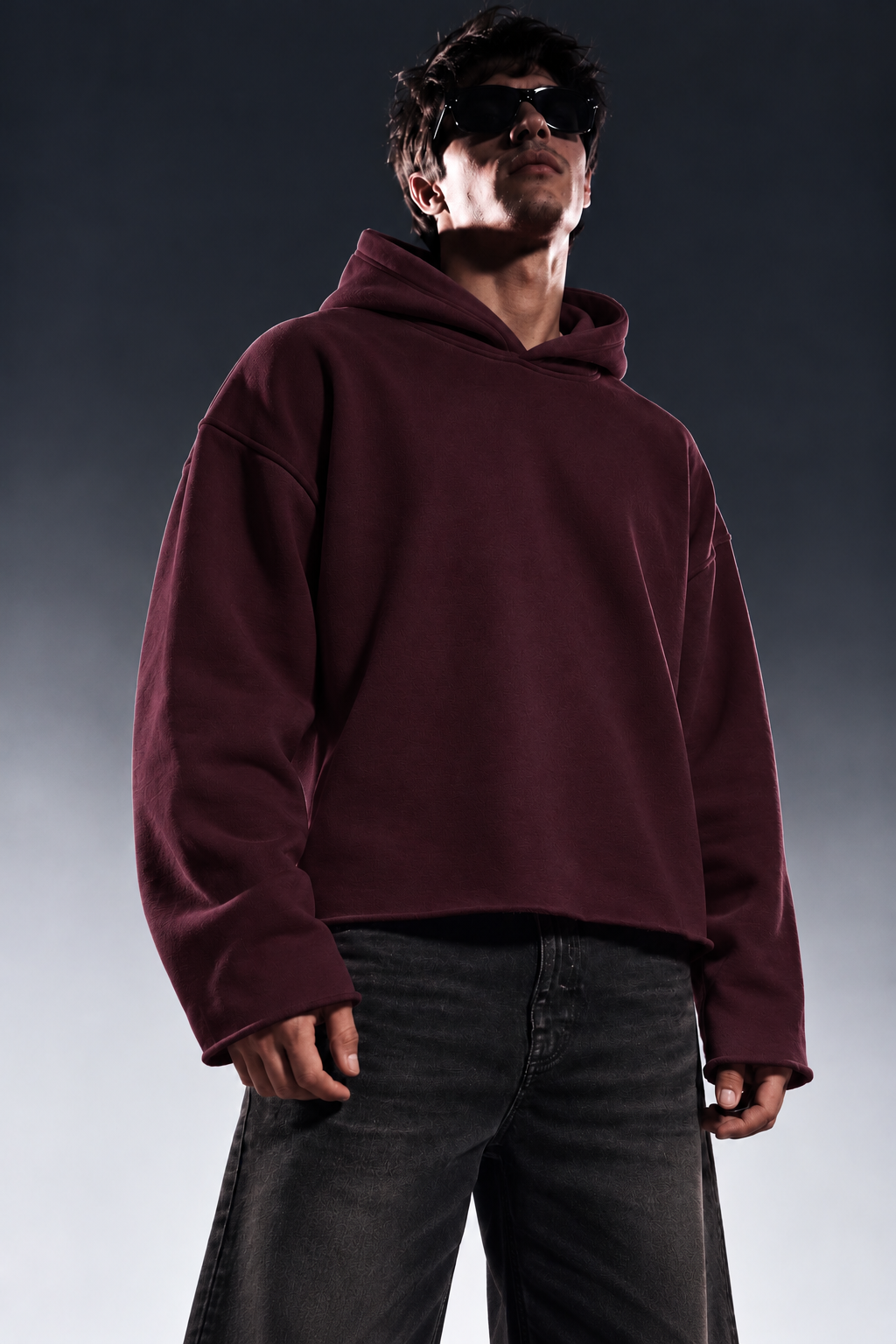 BURGUNDY CROPPED ESSENTIAL HOODIE
