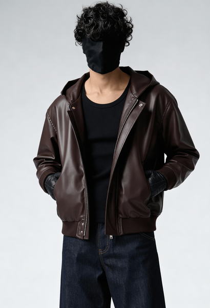 MOCHA CLASSIC HOODED LEATHER JACKET – The Fit Check