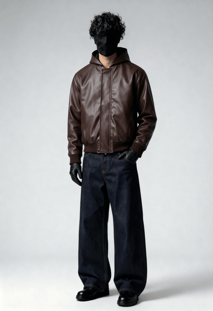 MOCHA CLASSIC HOODED LEATHER JACKET (EOSS)