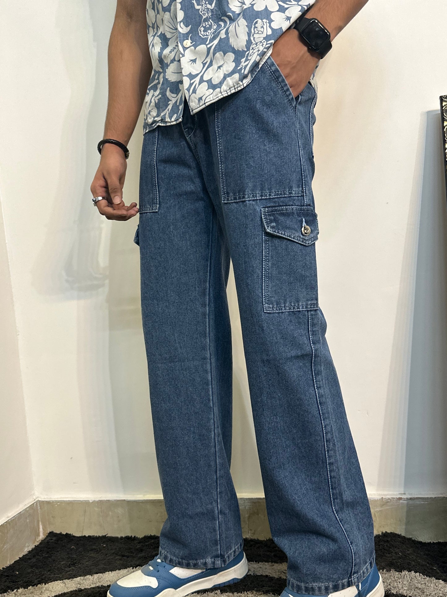 Denim cargo trousers