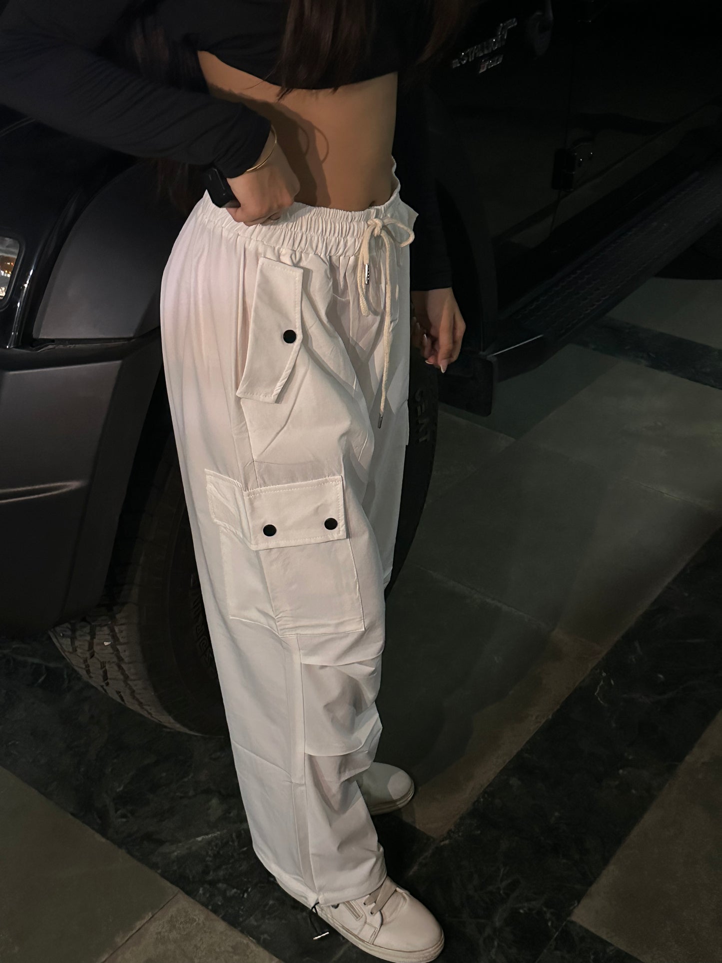 White Oversized Parachute Pants