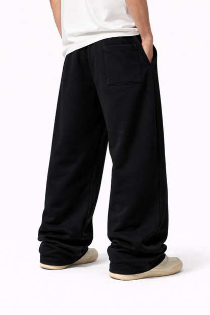 SIGNATURE BLACK WIDE LEG BAGGY SWEATPANTS (350 GSM)
