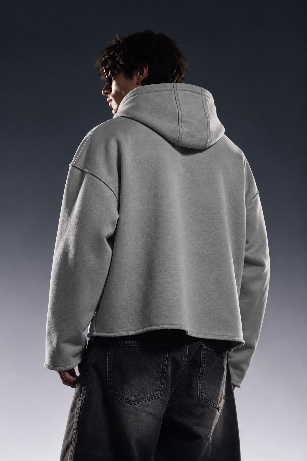 STEEL GREY CROPPED ESSENTIAL HOODIE