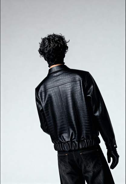 ONYX CROC LEATHER - BOMBER JACKET