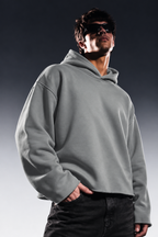 STEEL GREY CROPPED ESSENTIAL HOODIE
