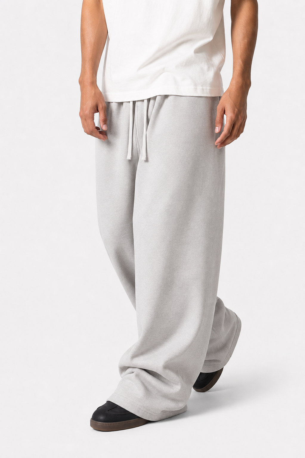 ASH GREY WIDE LEG BAGGY SWEATPANTS (350 GSM)