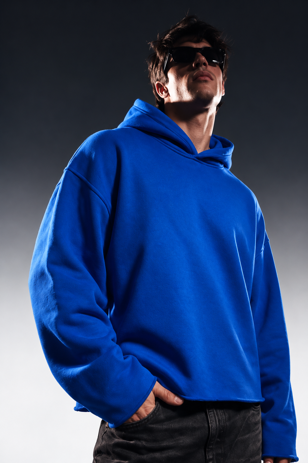 ROYAL BLUE CROPPED ESSENTIAL HOODIE