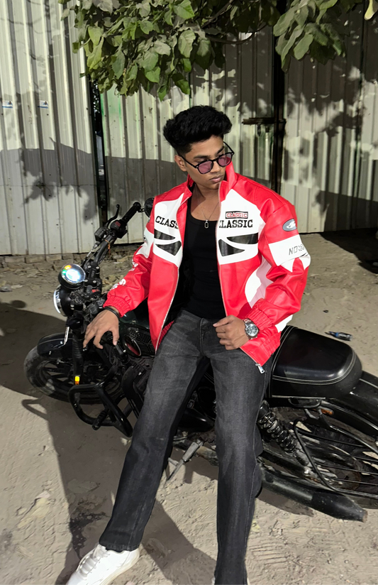 Apex racer red leather jacket