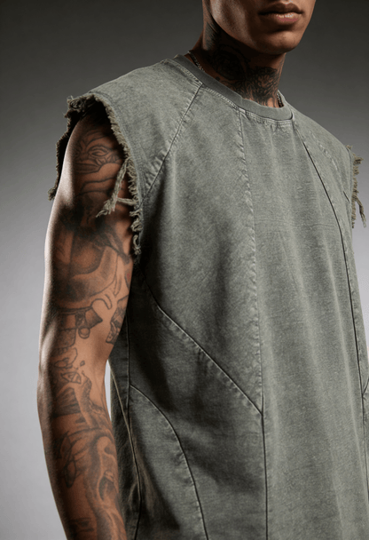 FRAY DENIM WASHED VEST