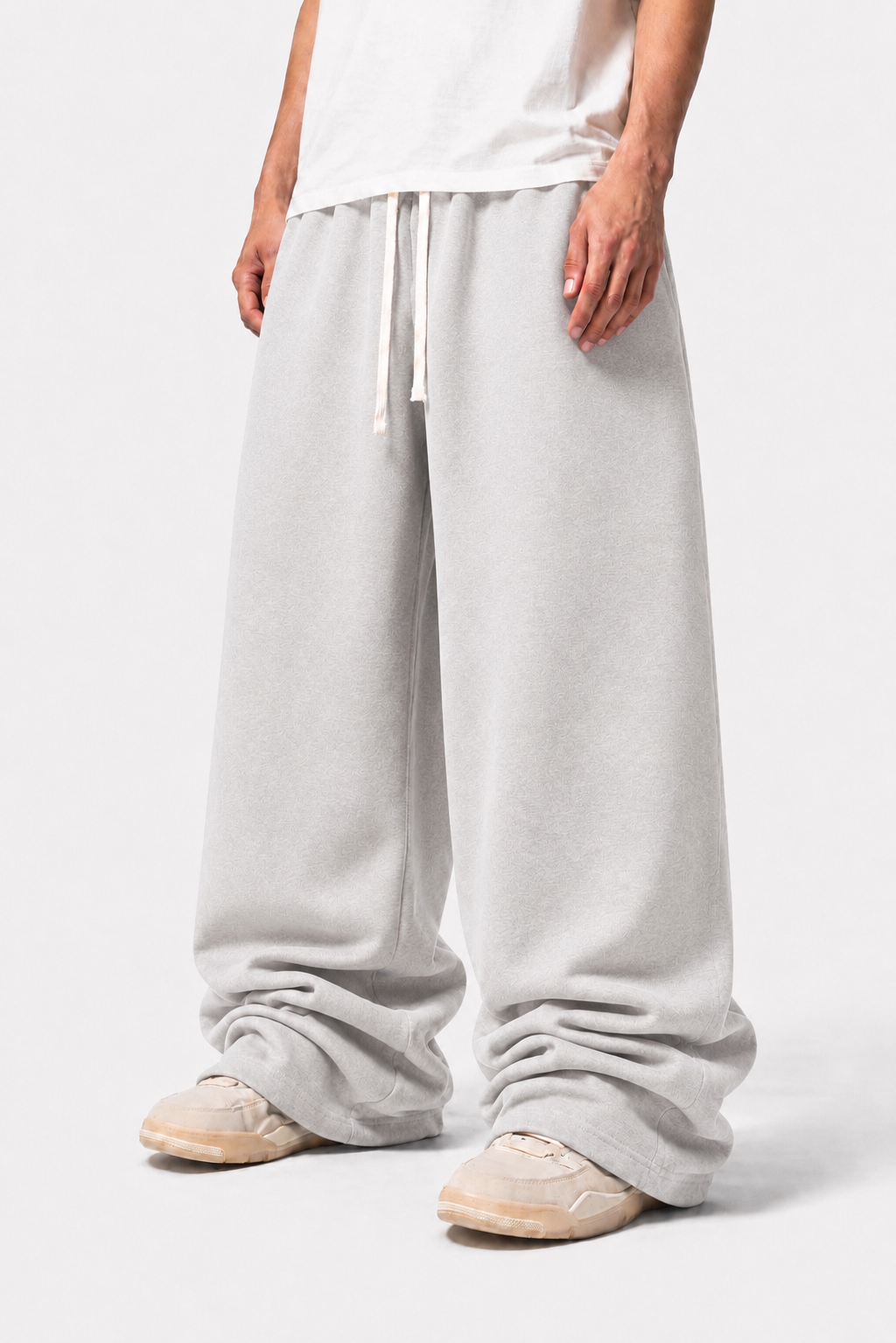 ASH GREY WIDE LEG BAGGY SWEATPANTS (350 GSM)