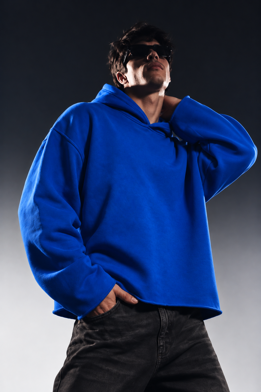 ROYAL BLUE CROPPED ESSENTIAL HOODIE