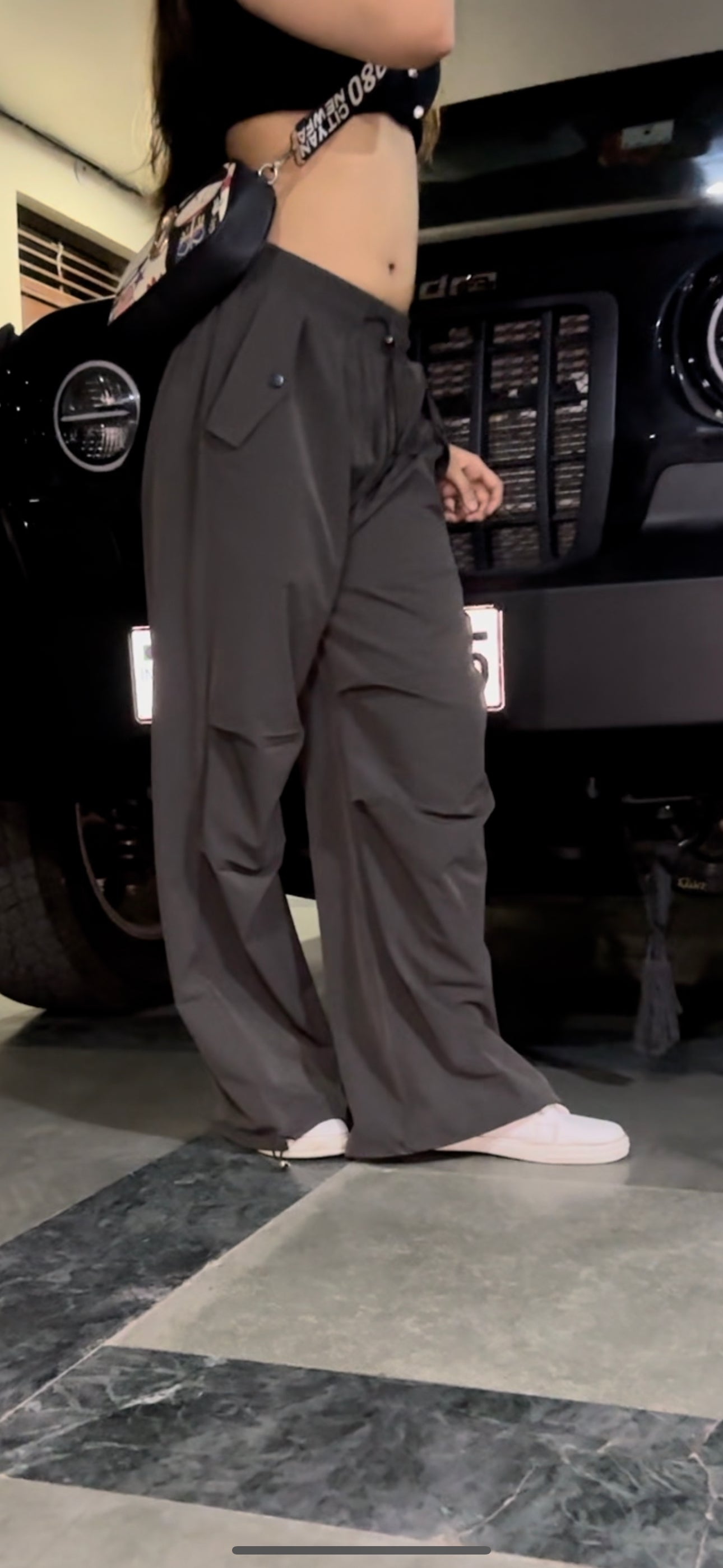 Intense Gray Oversized Parachute Pants