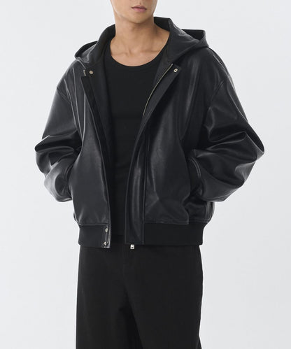 NOIR HOODED LEATHER JACKET