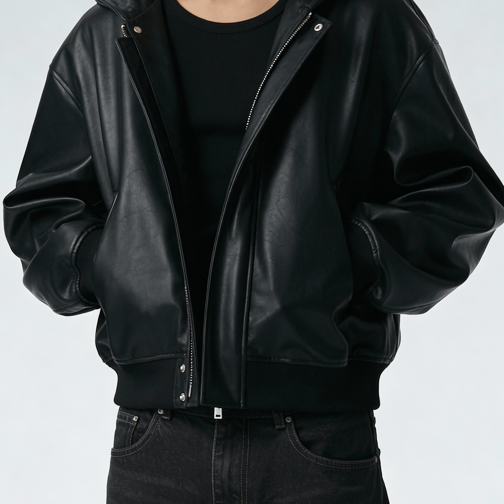NOIR HOODED LEATHER JACKET – The Fit Check