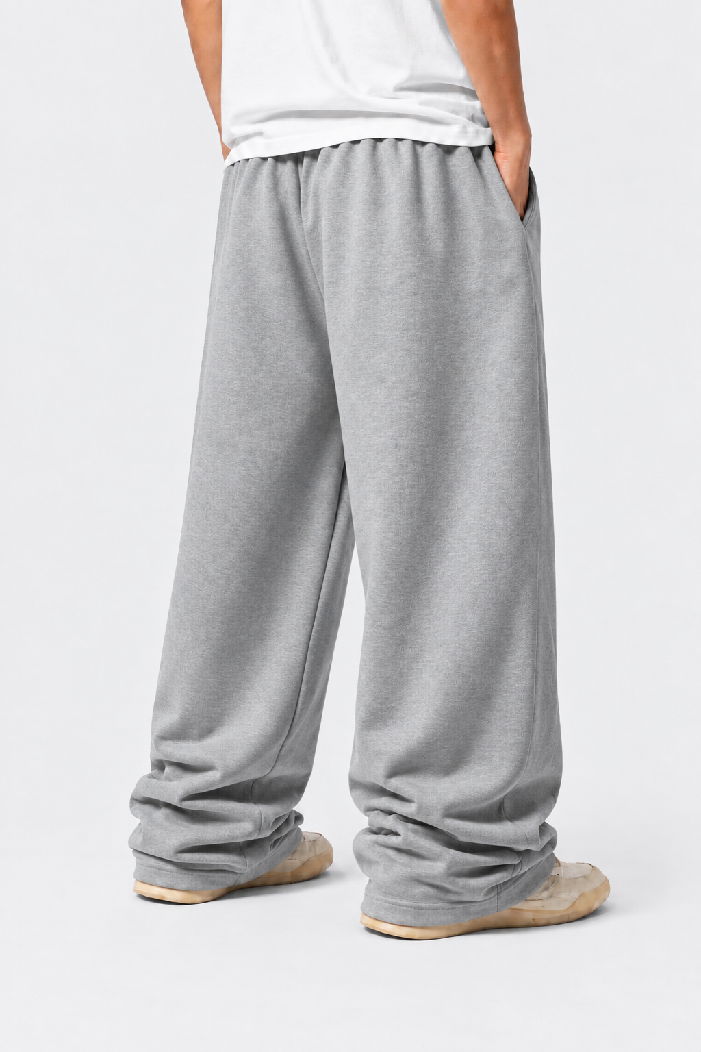 MELANGE GREY WIDE LEG BAGGY SWEATPANTS (350 GSM)