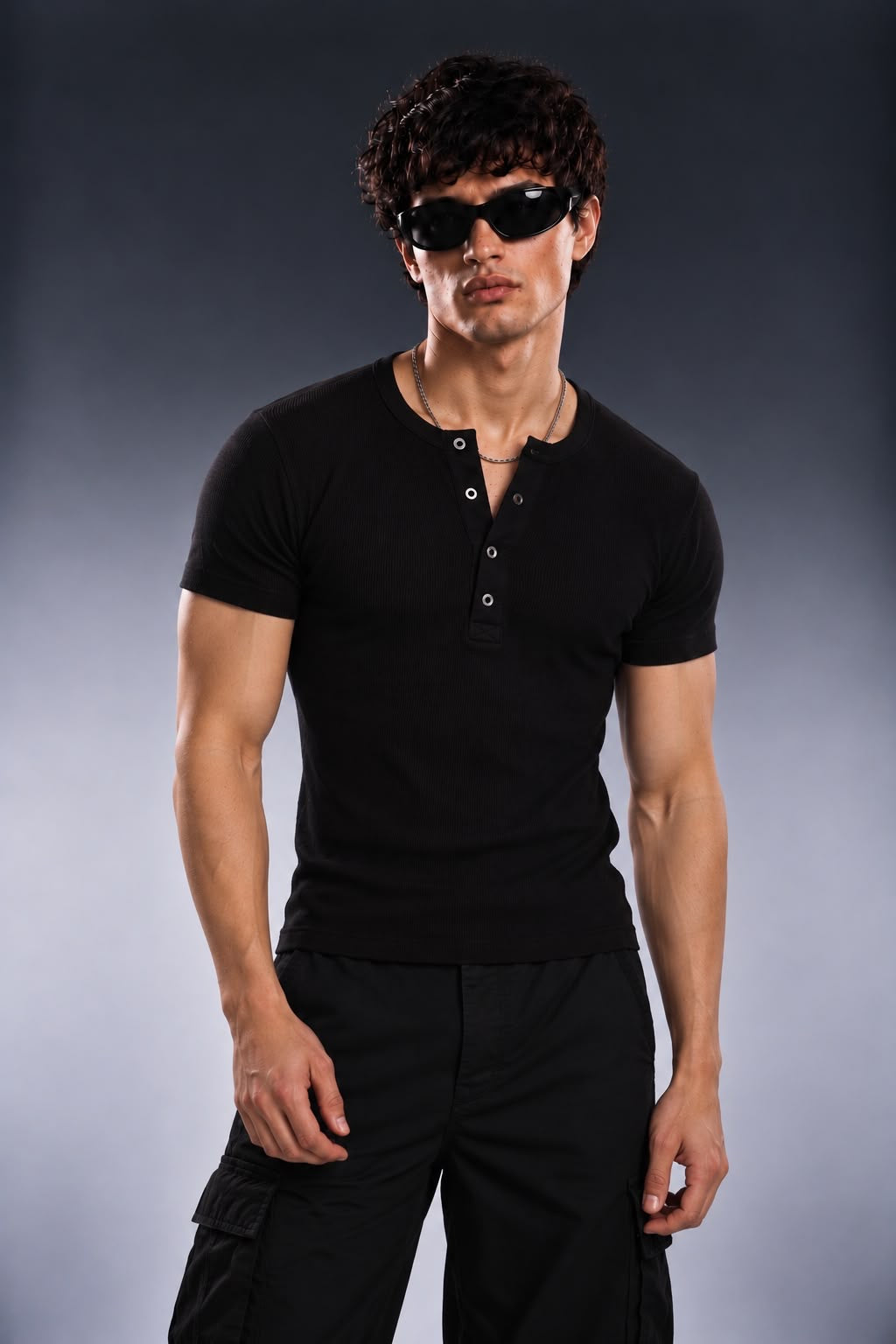 BLACK CLASSIC RIBBED HALF HENLEY