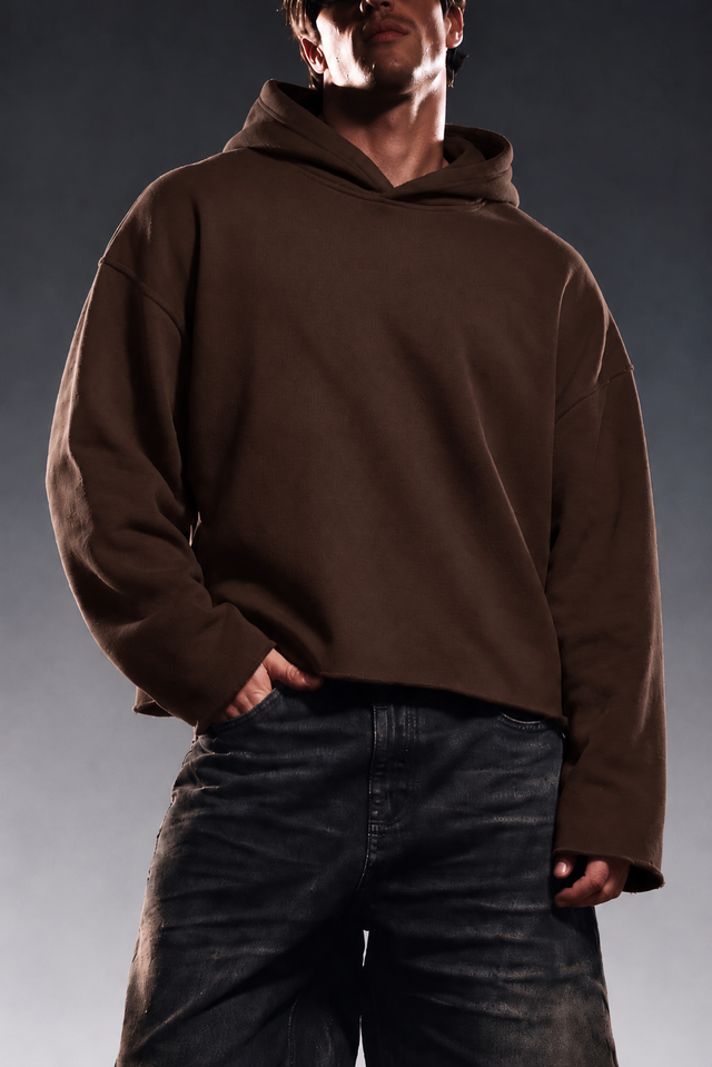 CHOCOLATE BROWN CROPPED ESSENTIAL HOODIE
