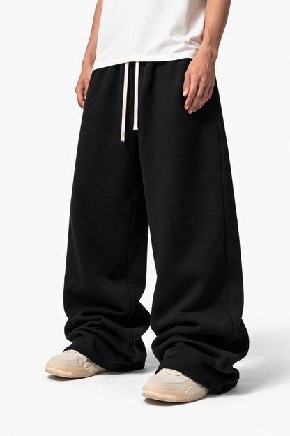 SIGNATURE BLACK WIDE LEG BAGGY SWEATPANTS (350 GSM)