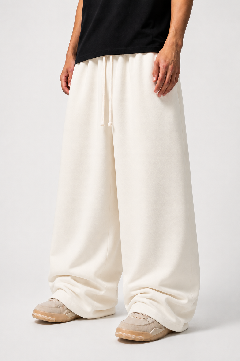 IVORY CREAM WIDE LEG BAGGY SWEATPANTS (350 GSM)