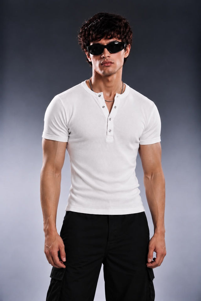 IVORY CLASSIC RIBBED HALF HENLEY