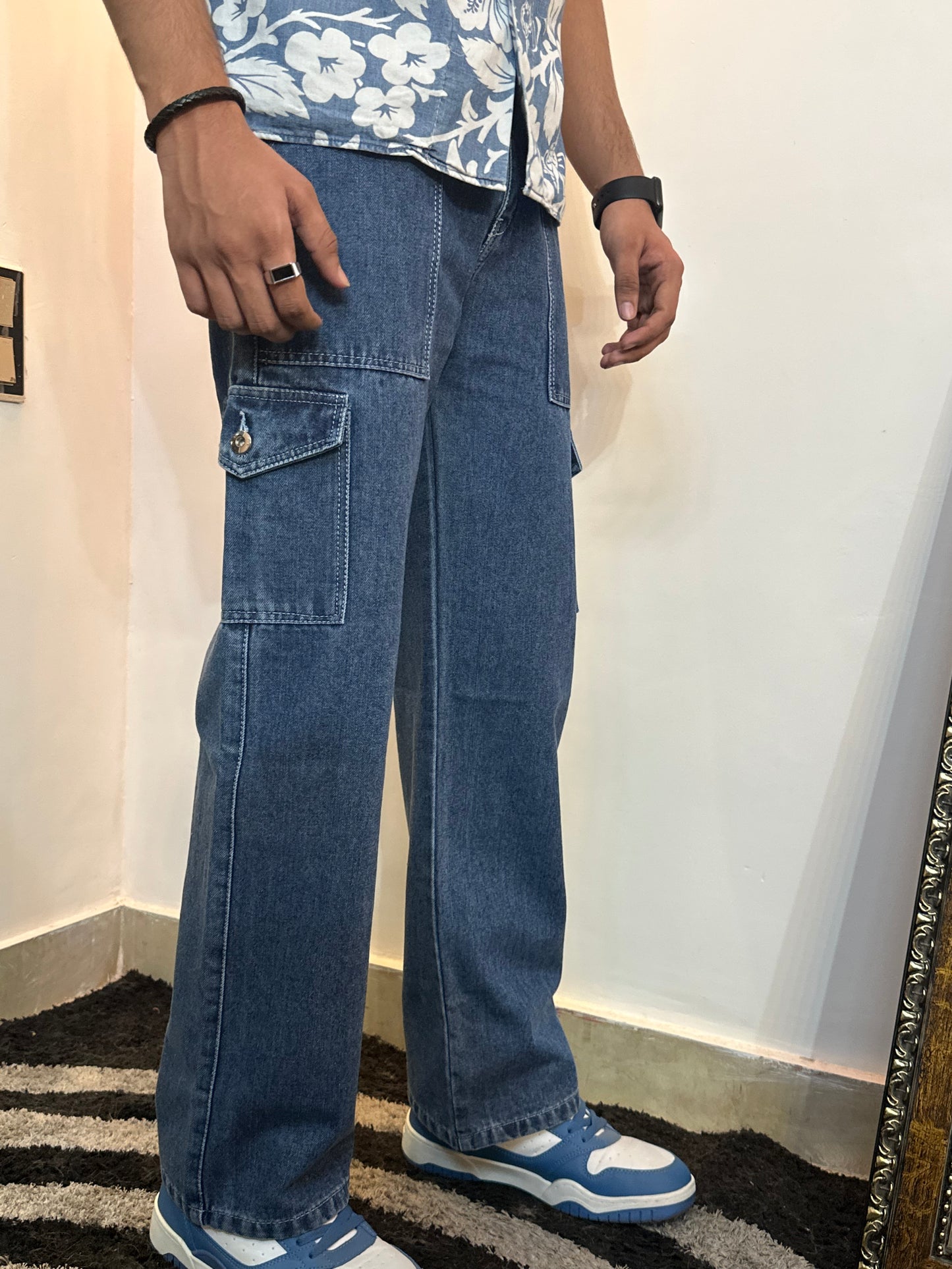 Denim cargo trousers