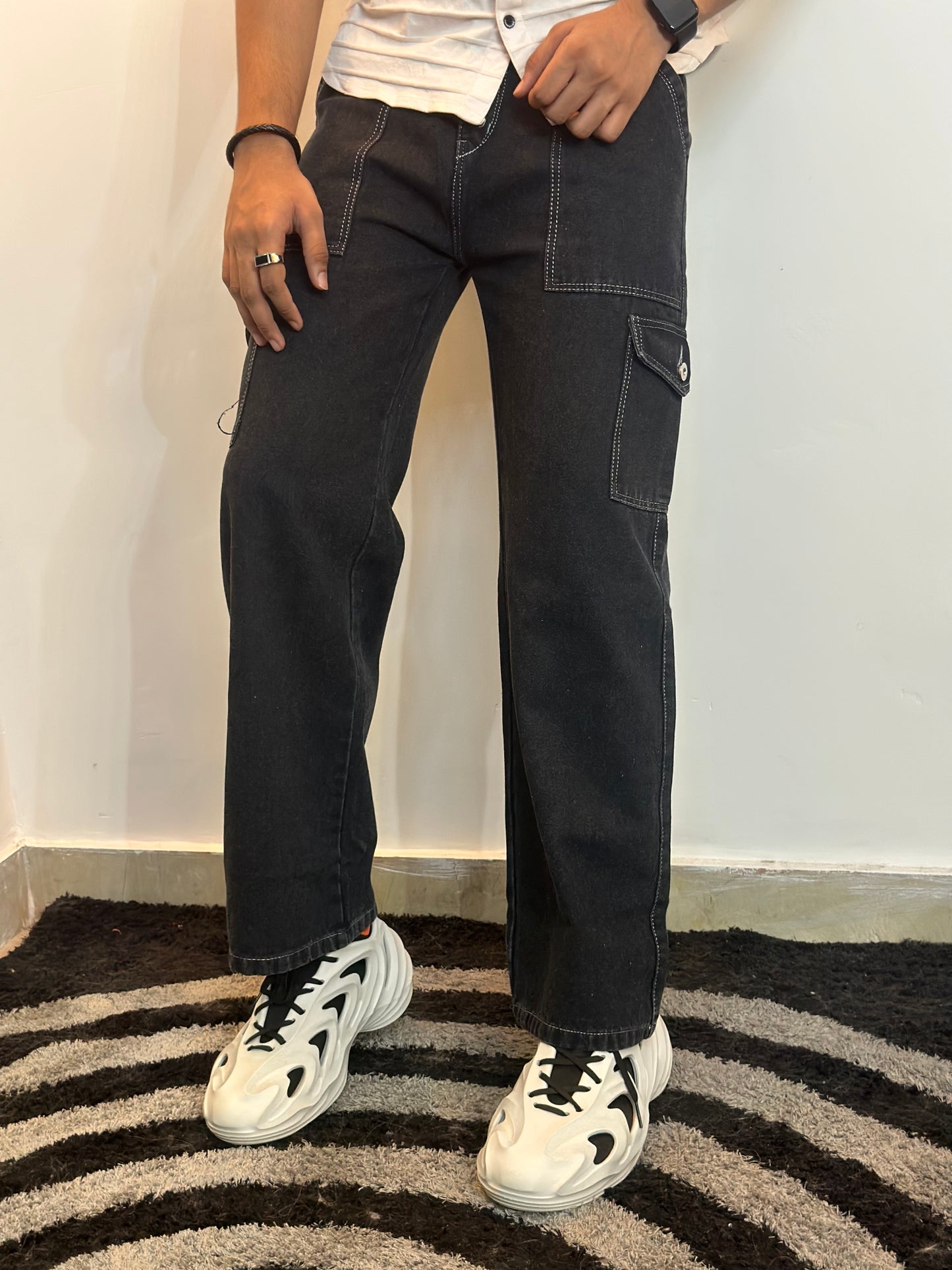 Denim cargo trousers