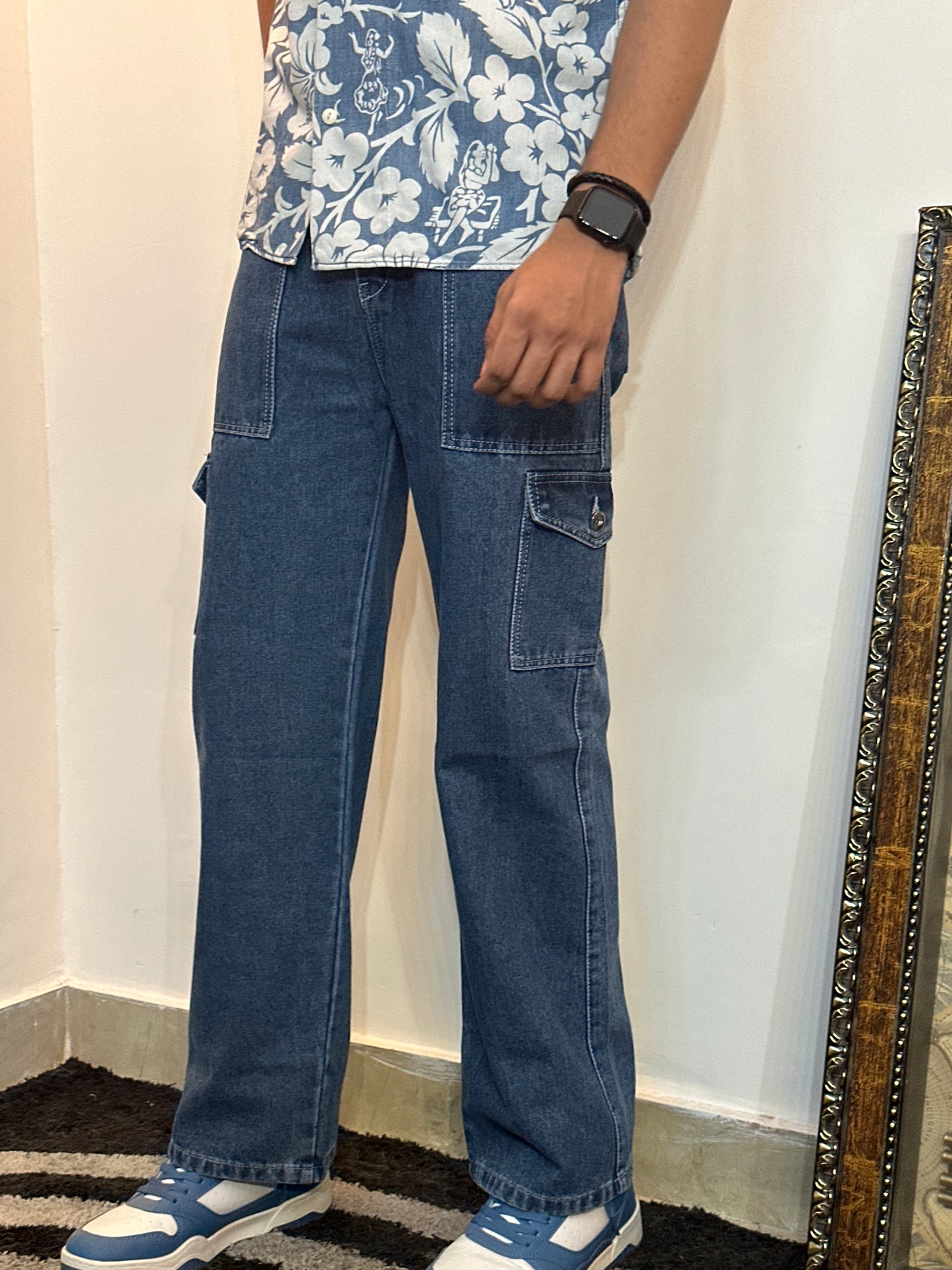 Denim cargo trousers