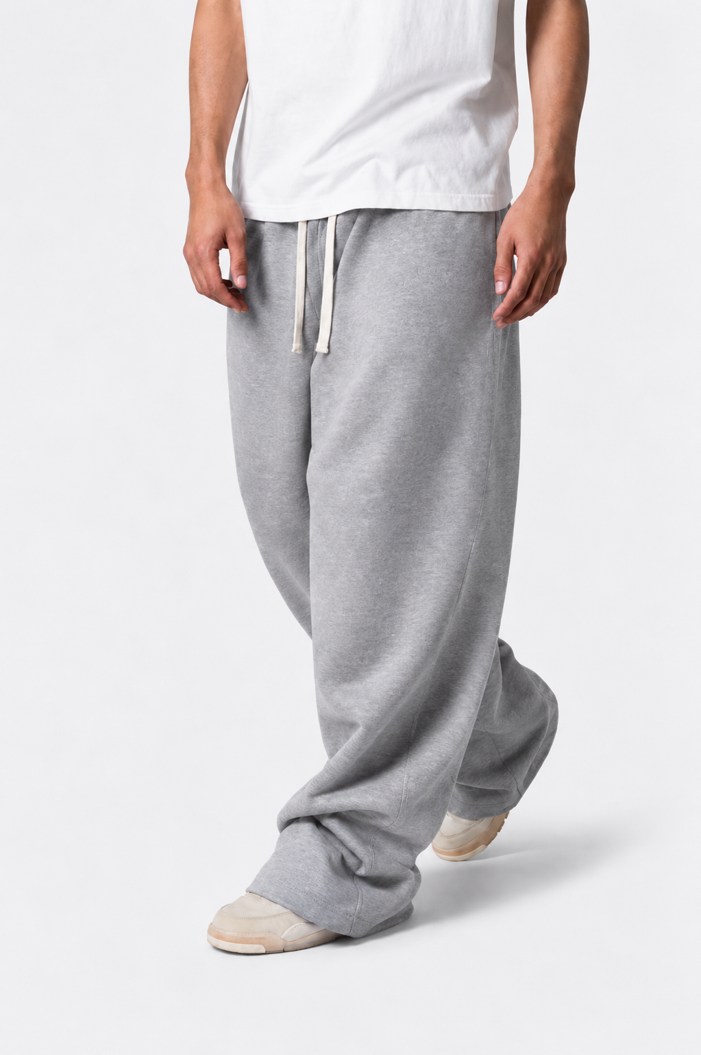 MELANGE GREY WIDE LEG BAGGY SWEATPANTS (350 GSM)