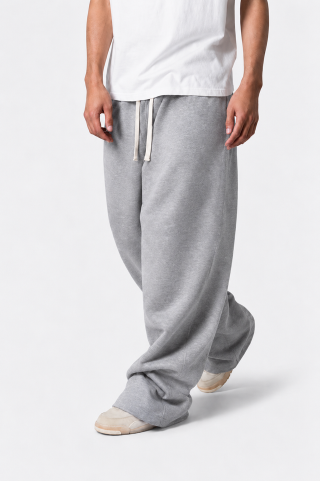 MELANGE GREY WIDE LEG BAGGY SWEATPANTS