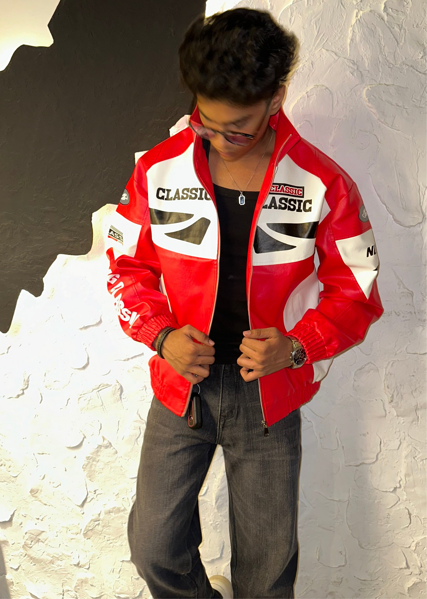 Apex racer red leather jacket