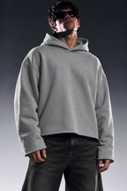 STEEL GREY CROPPED ESSENTIAL HOODIE