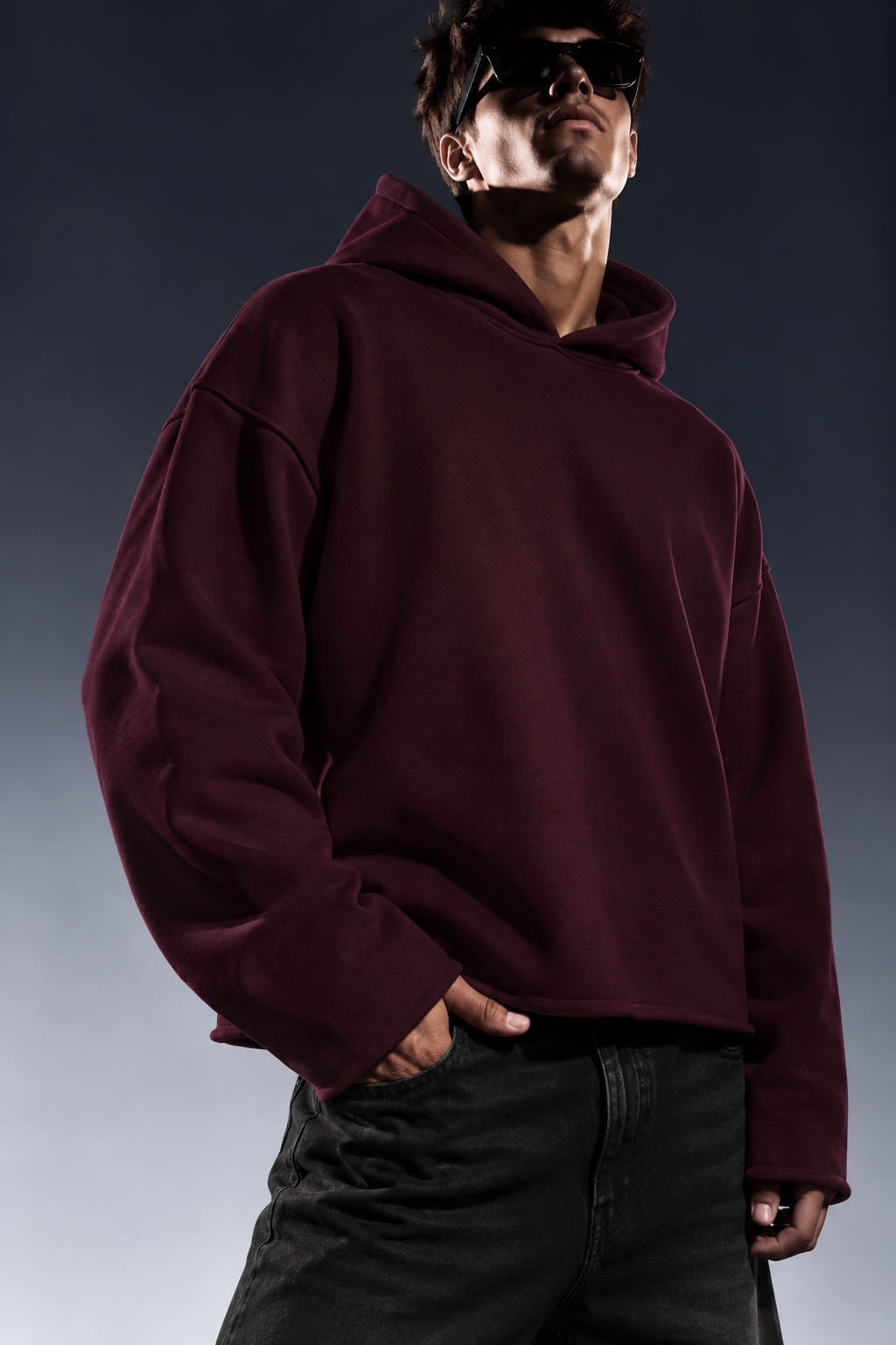 BURGUNDY CROPPED ESSENTIAL HOODIE