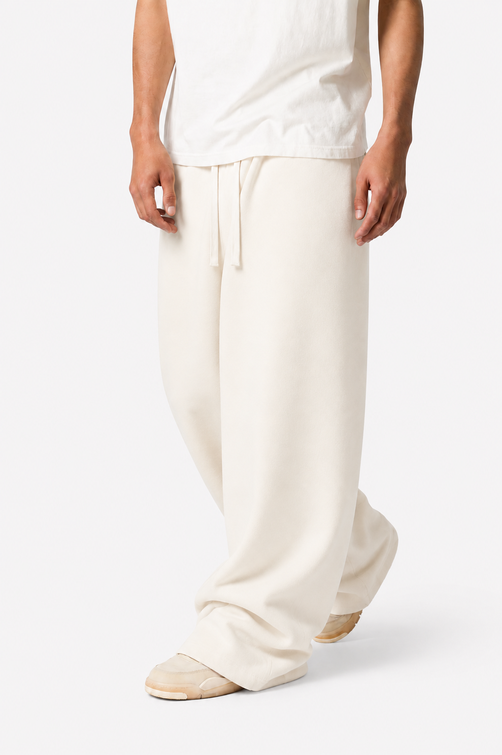 IVORY CREAM WIDE LEG BAGGY SWEATPANTS