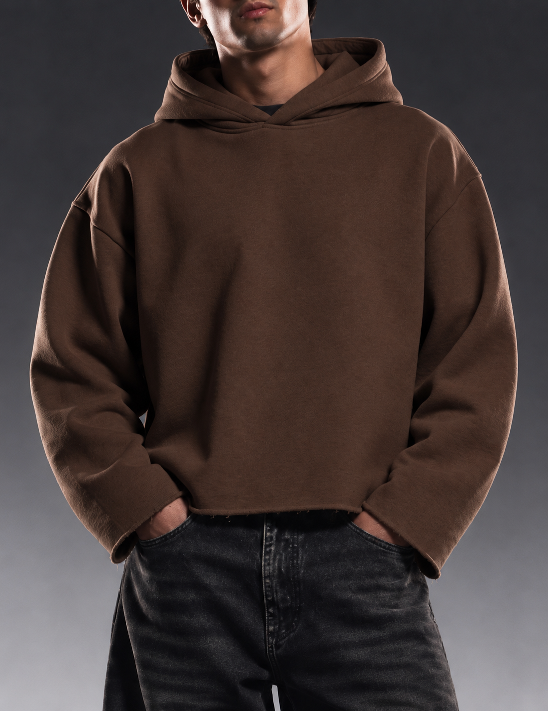 CHOCOLATE BROWN CROPPED ESSENTIAL HOODIE